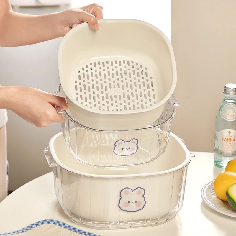双层洗菜盆沥水篮家用厨房客厅茶几洗水果盘加厚滤水菜篓子洗菜篮