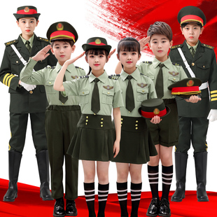 儿童警察服运动会仪仗队升旗手海陆军装小学生合唱团诗歌朗诵演出