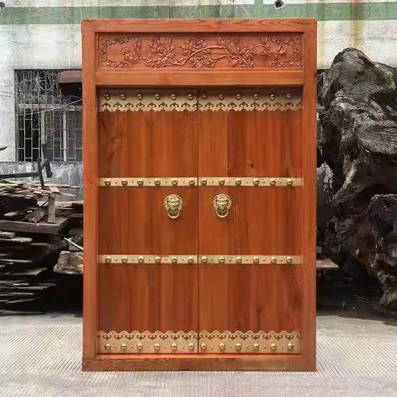 老榆木大门中式仿古老式农村双开门庭院别墅四合院复古进户木门