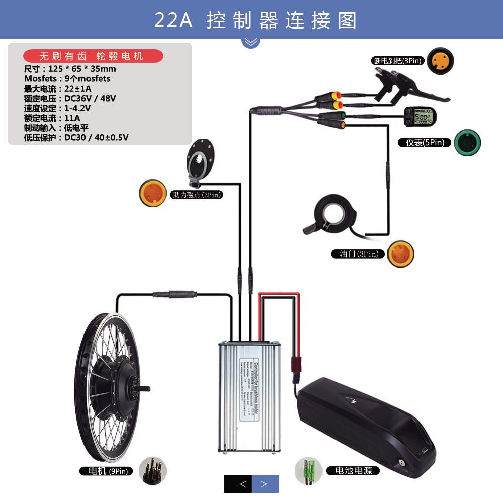 山地车改装锂电套件48V500W前驱齿轮电机昆腾LCD5仪表配置