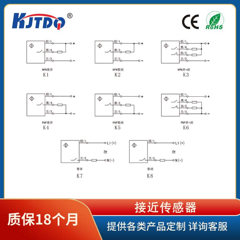 E2B-M18LS08-WZ-C1  M18屏蔽型8mm直流3线NPN常开 线长2m
