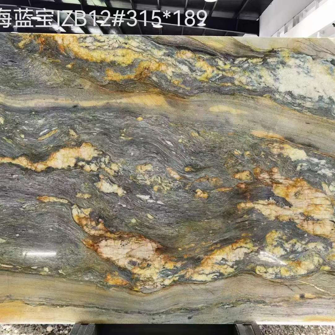巴西石材海蓝宝石原石大板批发厨房大理石餐边柜台面背景天然石材