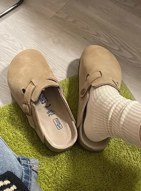 真皮勃肯鞋纯原厚底拖鞋女夏外穿钓鱼博肯半拖鞋