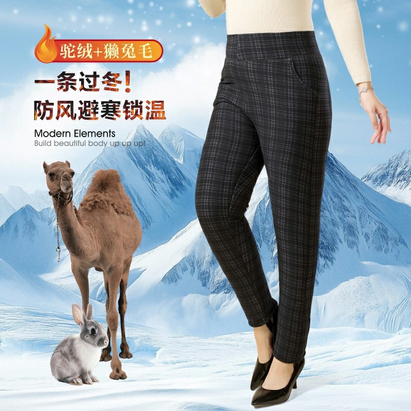 驼绒棉裤女冬季加绒加厚高腰修身弹力中老年抗寒保暖裤外穿打底裤