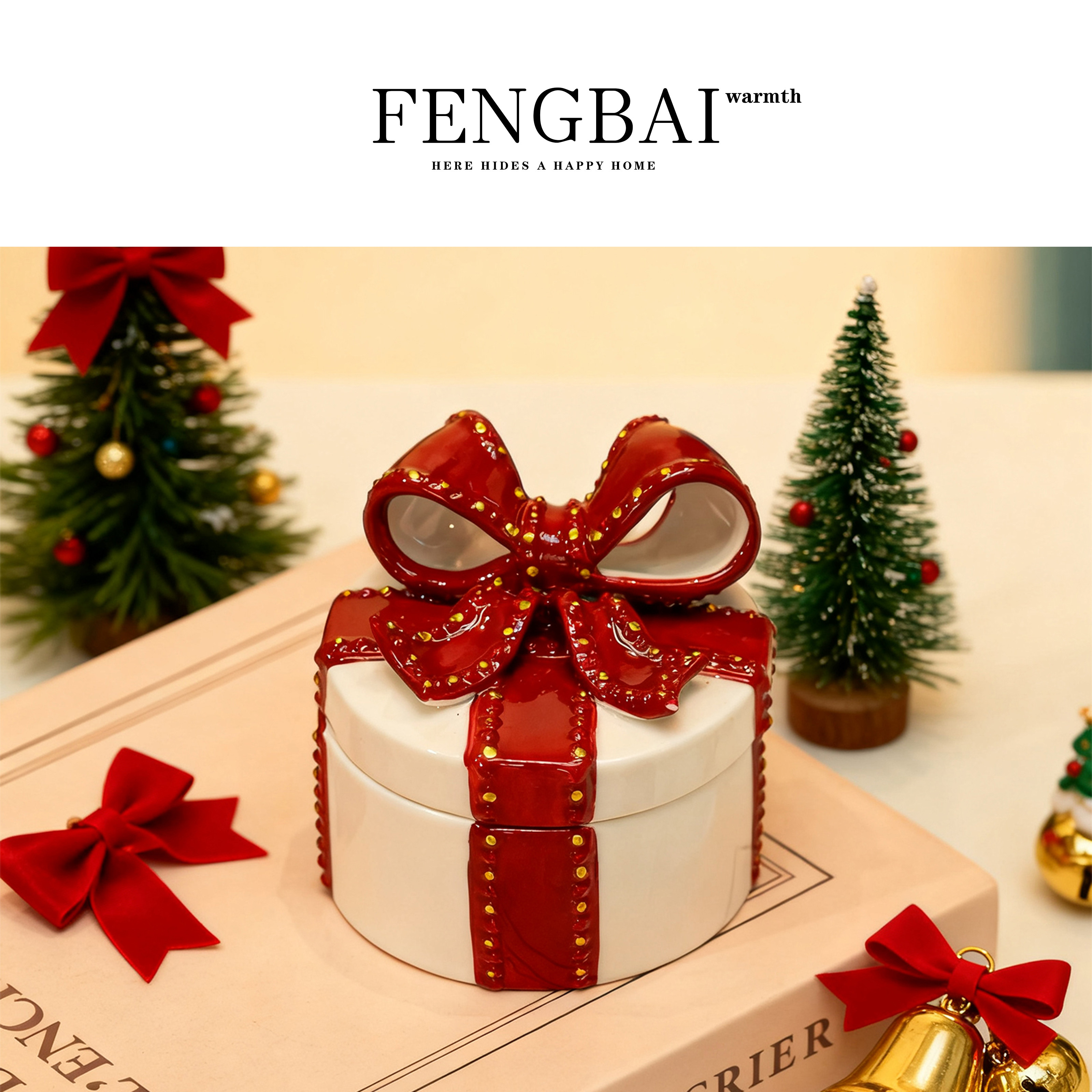 创意陶瓷圣诞蝴蝶结首饰盒收纳盒个性家居珠宝戒指项链饰品盒送礼,家居饰品,饰品盒,淘宝优惠券,粉丝福利购,淘宝优惠卷