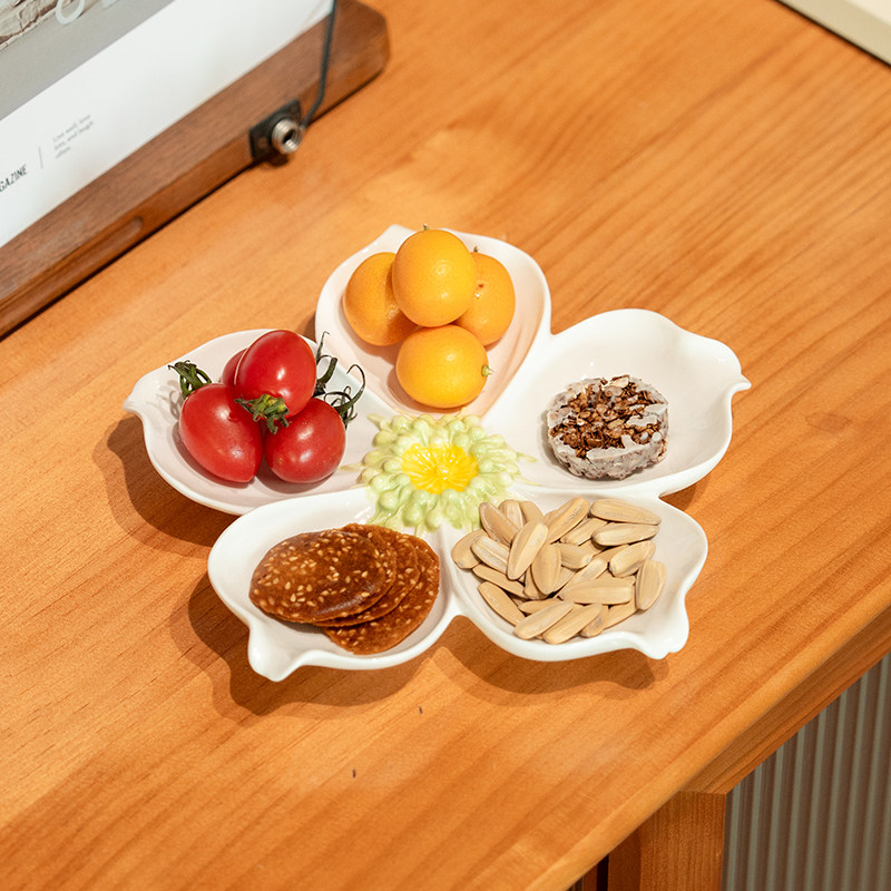 创意清新陶瓷五角花瓣果盘家用客厅茶几多功能分格零食坚果摆放盘,餐饮具,果盆/果盘/果篮,淘宝优惠券,粉丝福利购,淘宝优惠卷