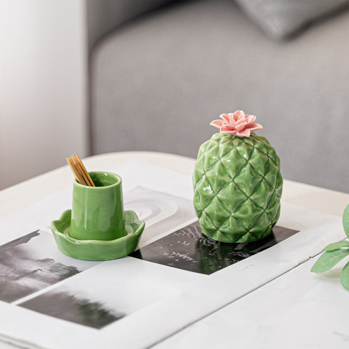 创意仙人掌陶瓷牙签筒家用