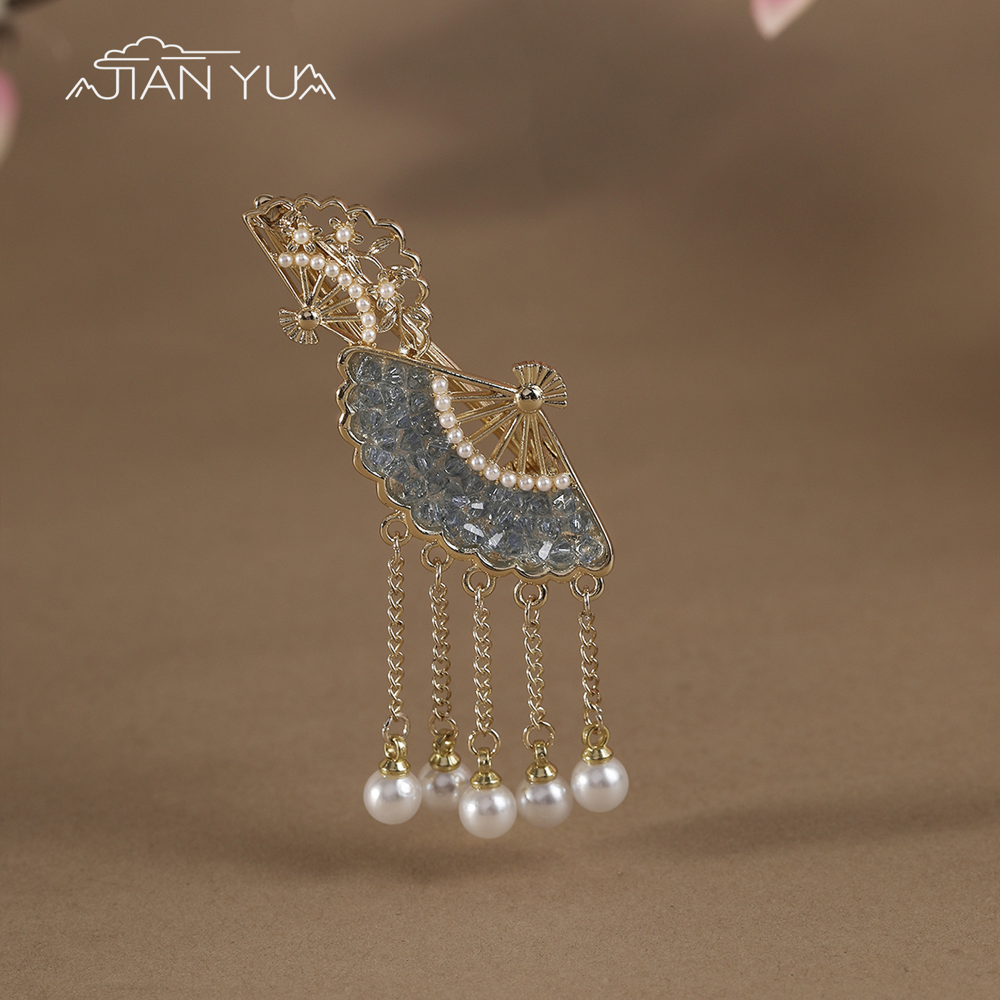 古风扇子珍珠流苏发夹