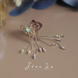 新中式国风流苏抓夹复古华容珠翠流苏发夹高级感气质优雅百搭发饰