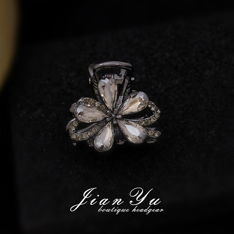 复古镂空树叶花瓣鲨鱼夹水钻小抓夹女后脑勺发饰半扎头发小号发夹