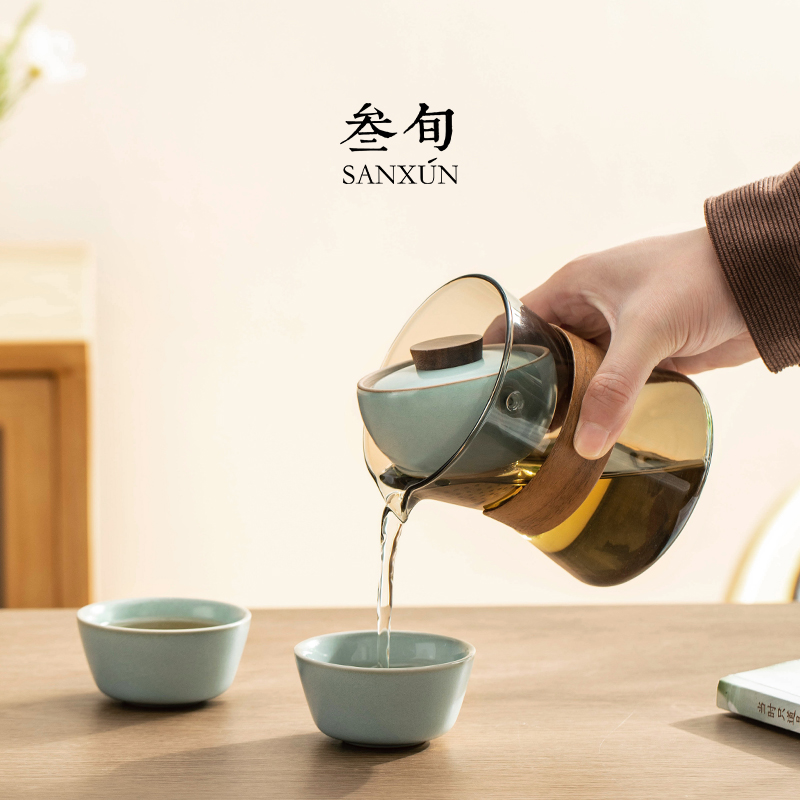 三旬汝窑转转泡茶壶懒人泡茶神器
