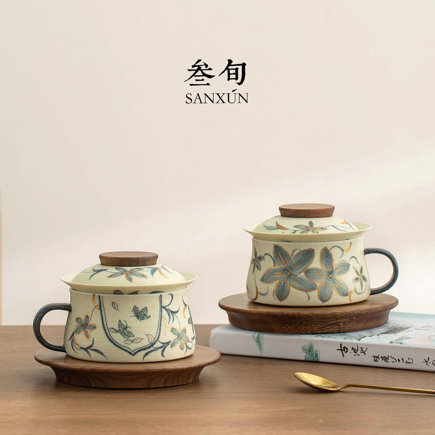 三旬手绘青花泡茶杯陶瓷马克杯中式古风咖啡杯子水杯高档精致礼物