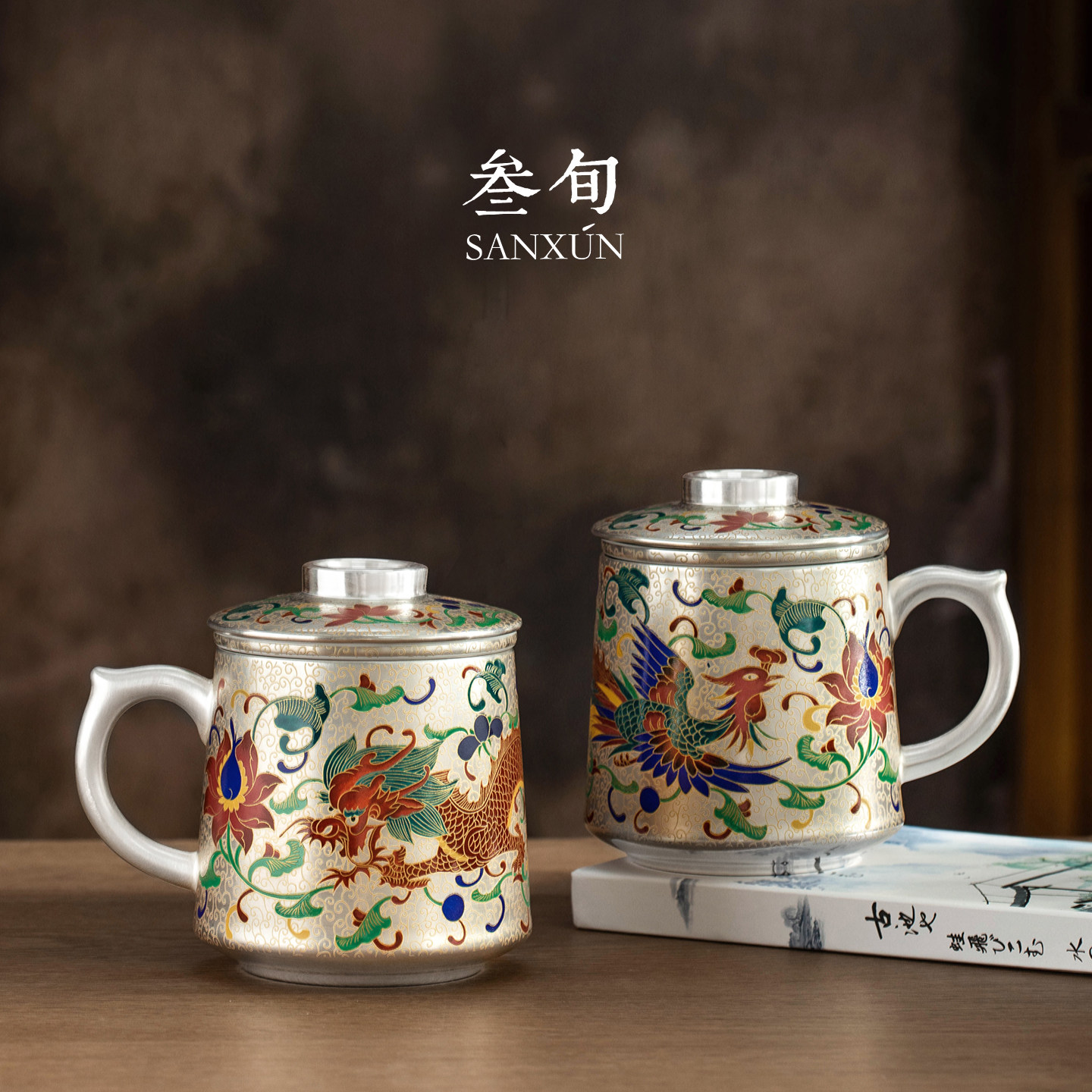 三旬鎏银龙凤泡茶杯陶瓷马克杯情侣对杯礼盒装送长辈父母生日礼物