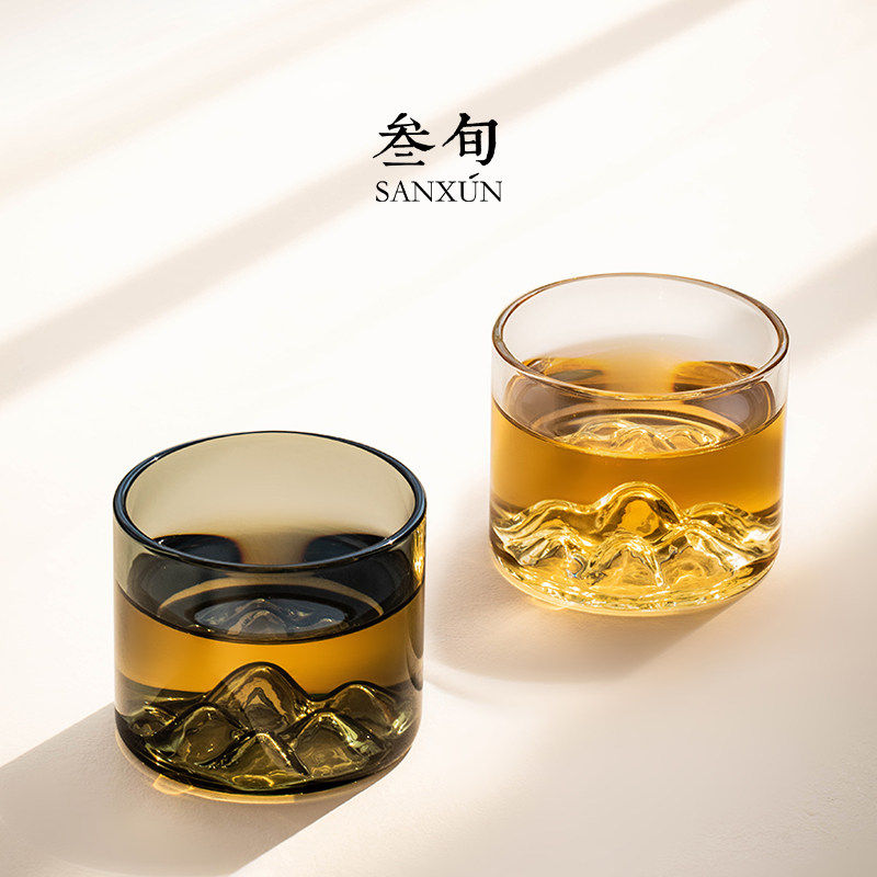 三旬 远山玻璃茶杯品茗杯耐热玻璃家用喝茶功夫茶具茶杯主人单杯