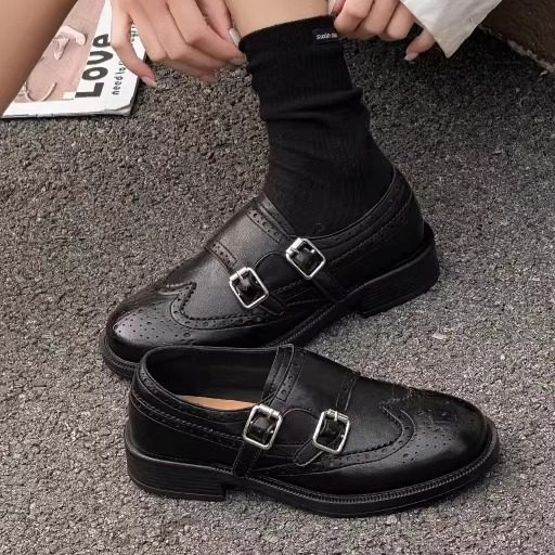 艾模儿26早春新款英伦风布洛克双扣带乐福鞋女复古小皮鞋平底单鞋,女鞋,浅口单鞋,淘宝优惠券,粉丝福利购,淘宝优惠卷