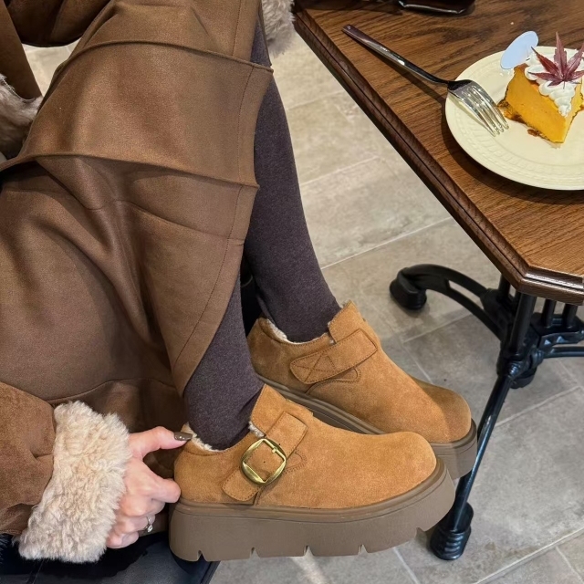 艾模儿25冬厚底加绒加厚勃肯鞋一脚蹬魔术贴增高小个子百搭休闲鞋