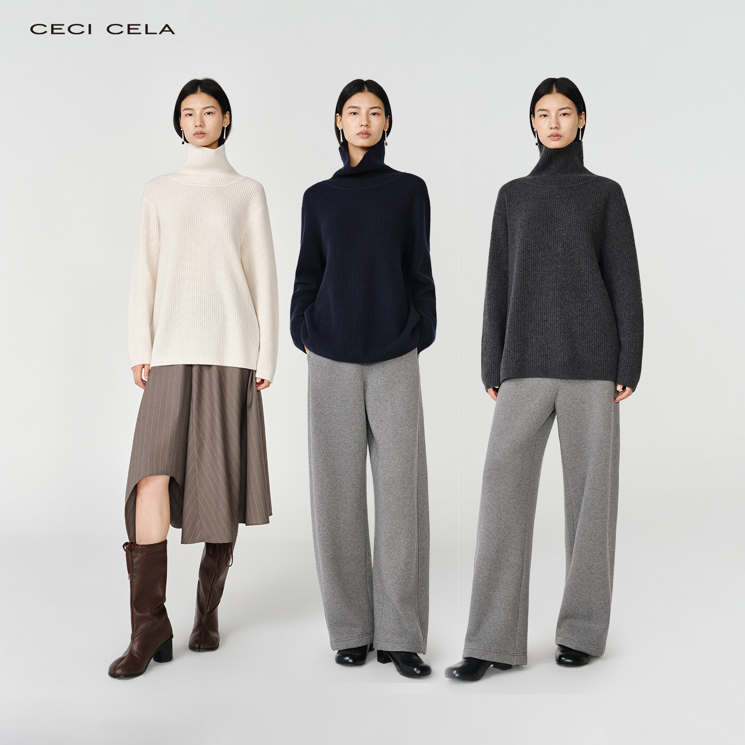 CECICELA 高克重康赛妮baby羊绒 显瘦坑条双层领毛衣