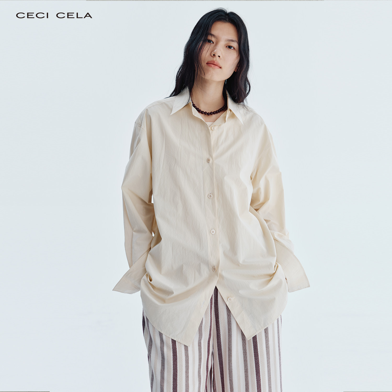 CECICELA匹马棉长袖衬衫宽松简约风亲肤透气百搭慵懒女装时尚气质