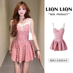 ins风沙滩度假少女小胸聚拢 连体保守遮肉显瘦韩版 泳衣女新款 裙式