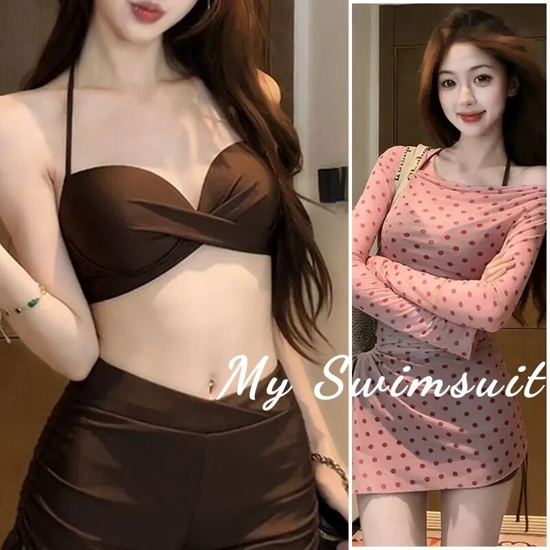 游泳衣女比基尼三件套辣妹一字肩