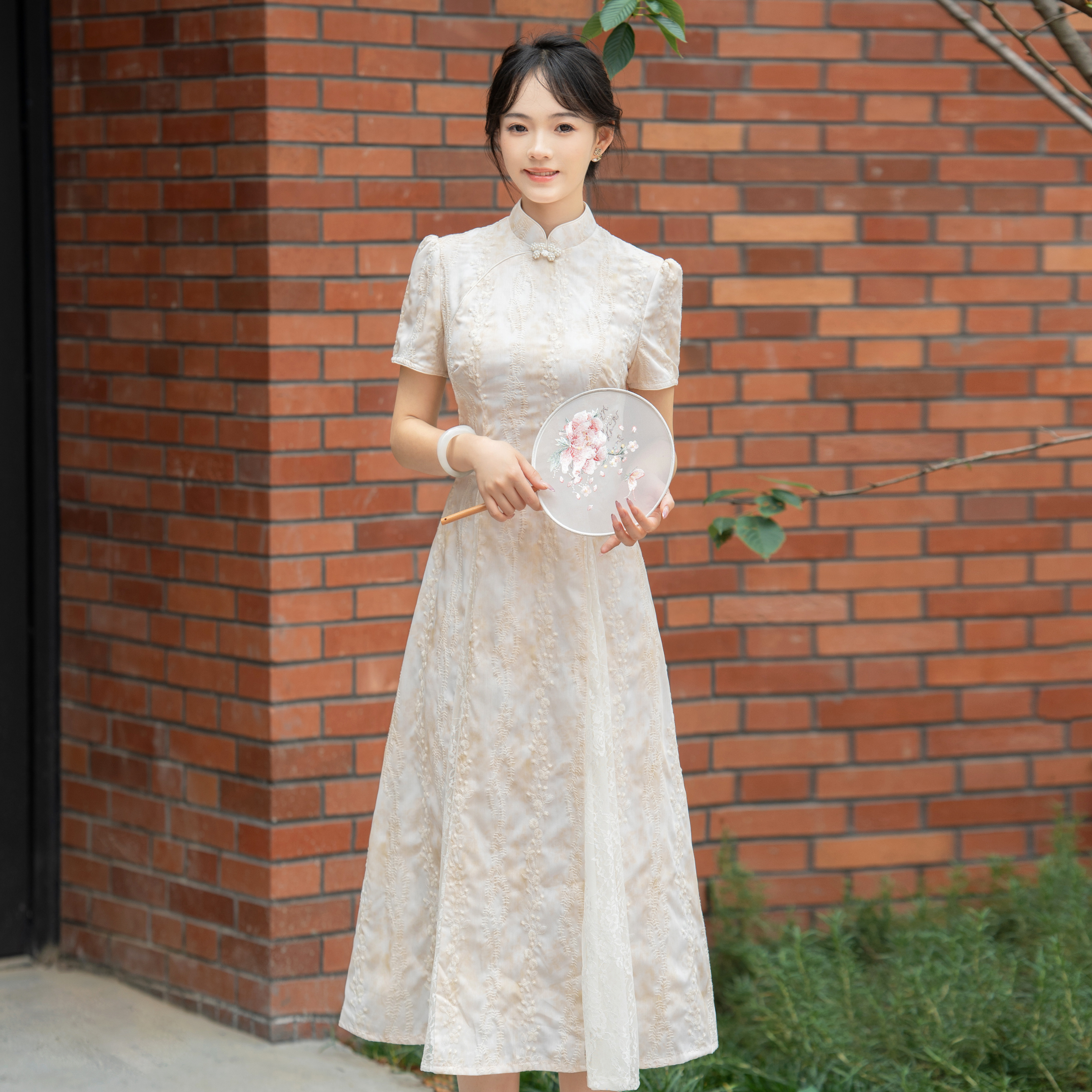 香槟色中式旗袍改良A版连衣裙女图片