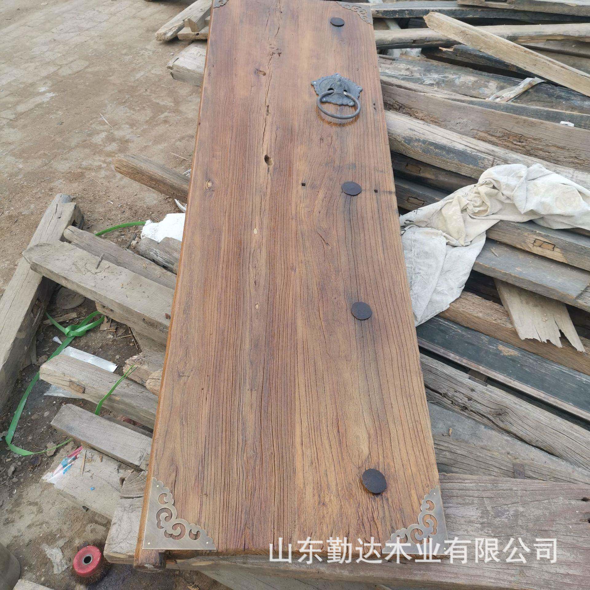 老榆卧室定制榆木平木开公门办室作古古风台面板板阳台茶桌木板门