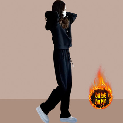 2024秋冬新款女士运动服套装加绒加厚休J闲时尚两件套卫衣洋气时