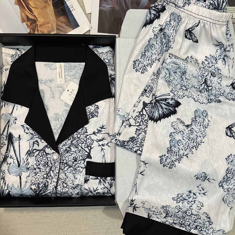 冰丝绸睡衣女夏季短袖长裤t2024年新款中国风水墨画夏天家居服套