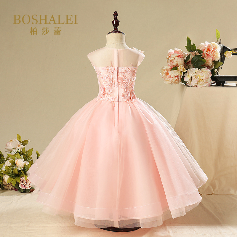 公主裙女童粉色蓬蓬裙儿童走秀礼服花童IJ婚纱主持人钢琴演奏演出