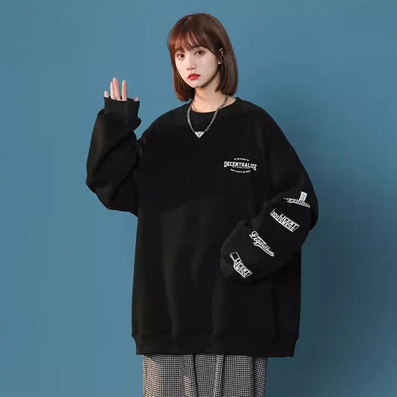 慵懒风大码胖妹妹长袖卫衣女宽松薄款2024春秋季新款WX无帽上衣外