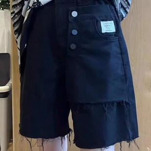 女L夏胖妹妹显瘦直筒五分 梨型身材裤 子大码 高腰弹力薄款 牛仔短裤