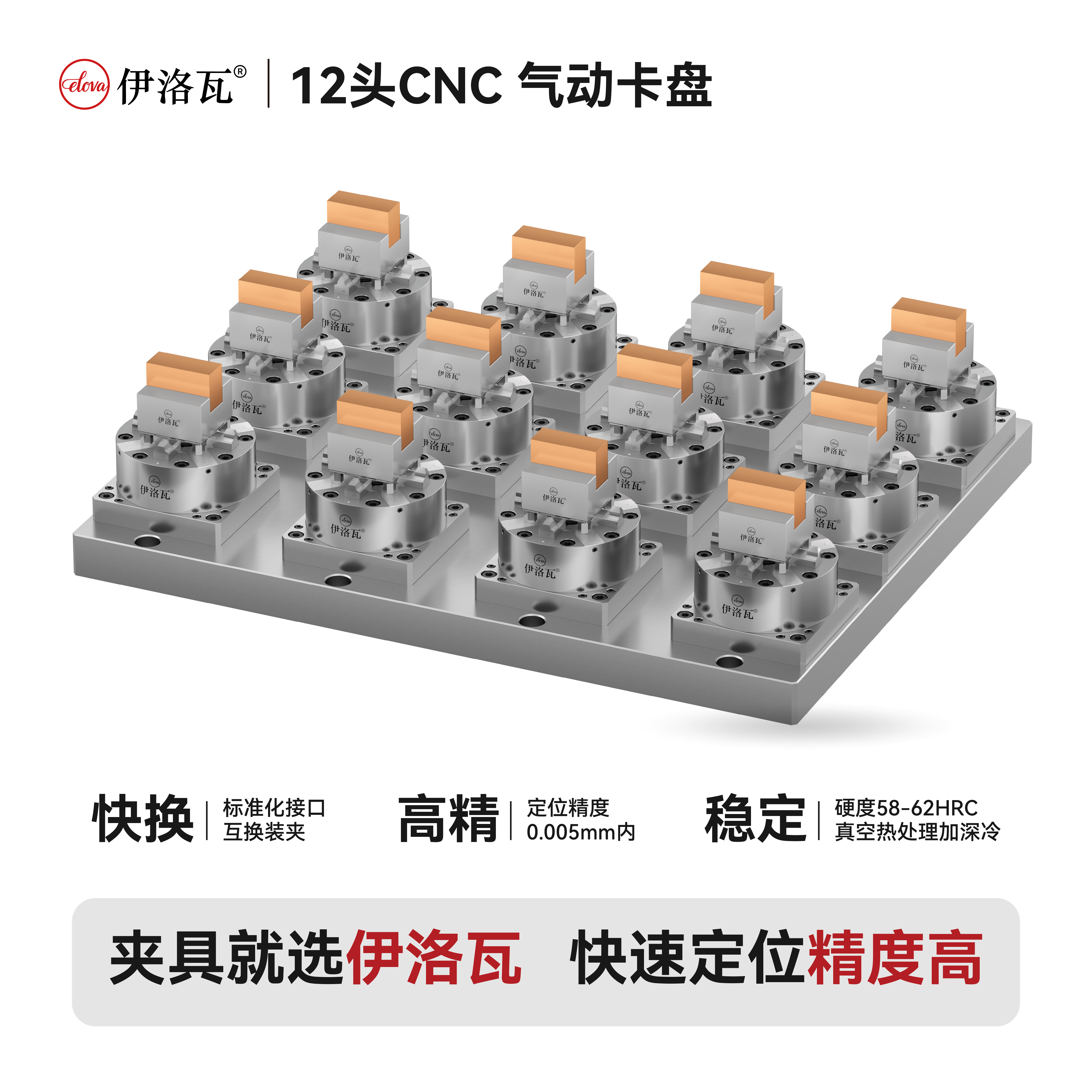 伊洛瓦官方CNC铜公气动卡盘横立卡盘曲头卡盘多工位卡盘电极夹具