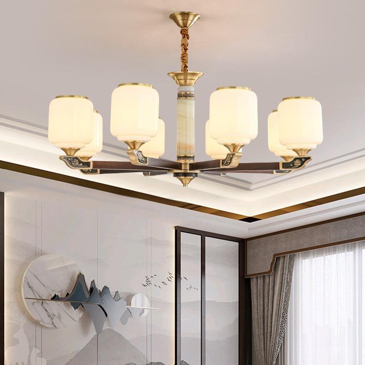 新中式吊灯现代简约实木吊灯中国风高端大气中式别墅餐厅客厅灯具