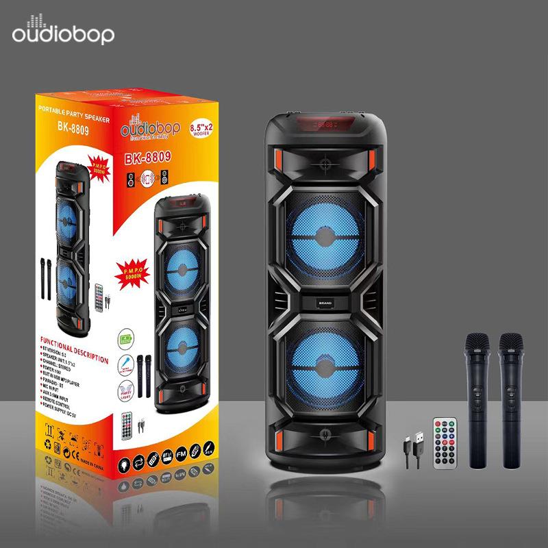外贸双8寸扬声器大音箱广场舞户外便携式无线麦K歌麦克风插卡音响