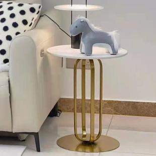 酒店轻奢岩板边几沙发创意床头柜角几简约不锈钢小圆荼桌铁艺茶几