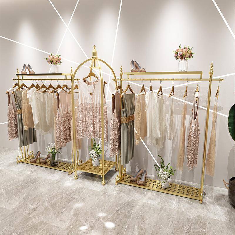 金色简约轻奢铁艺服装店展示架个性创意挂衣架男女装店衣架实用