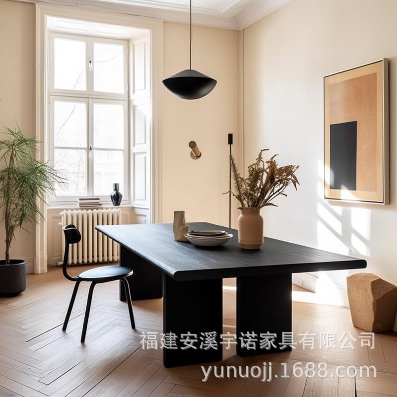 意式实木书桌家用书房办公桌黑色现代设计师款高级感极简电脑桌子