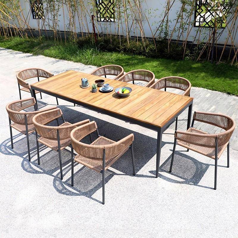 户外藤编柚木桌椅庭院别墅露天凉台休闲家具室外藤椅露台餐桌组合