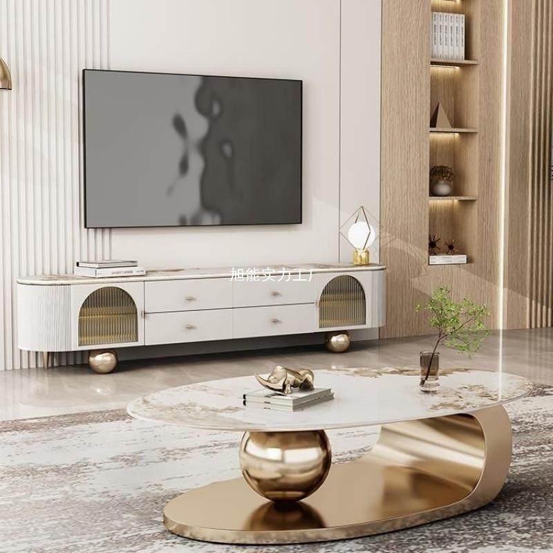 意式轻奢岩板茶几家用客厅椭圆形桌现代设计师款极简感