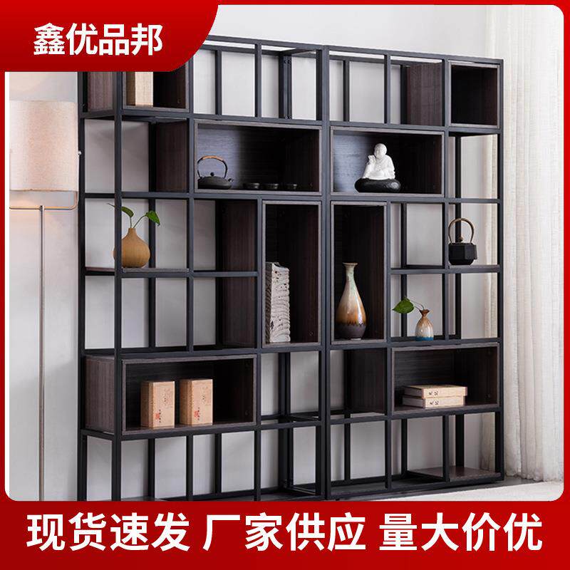 新中式博古架古董架实木仿古多宝阁南榆木展示柜小摆件置物架书架