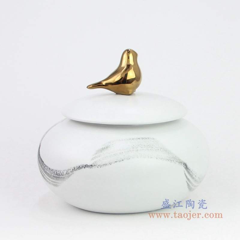 新中式创意水墨陶瓷罐软装摆件现代家居样板房茶柜博古架玄关摆设