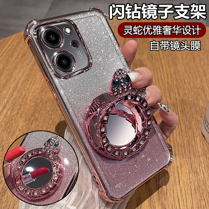 适用荣耀80se闪钻镜子支架手机壳