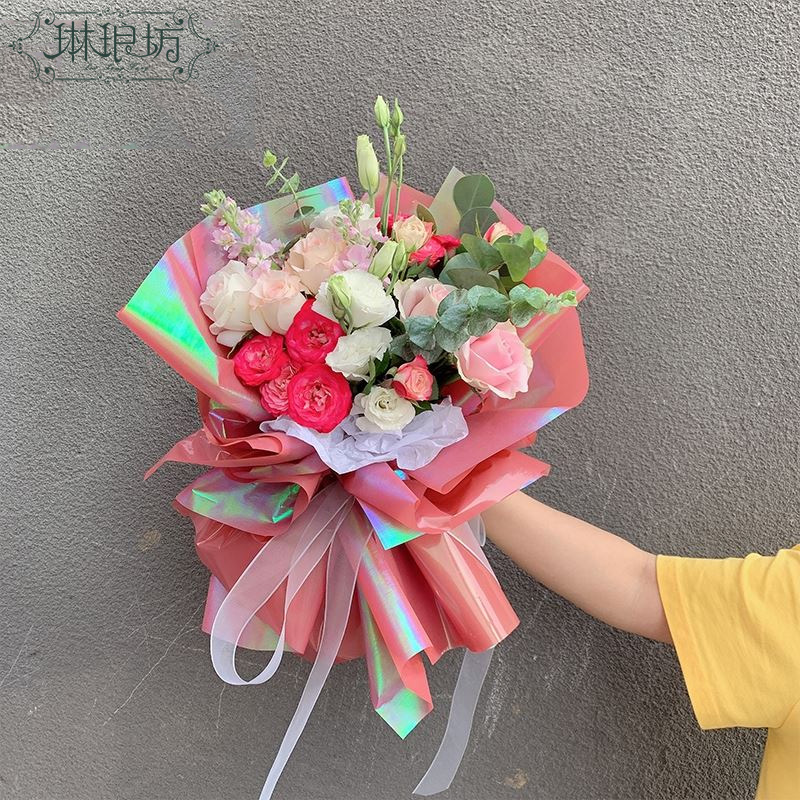 琳琅坊  新品布拉诺纸玫瑰花包装花艺纸炫彩色纸七彩光花束包装纸