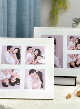 韩式婚纱照定制小相框摆台黑色水晶玻璃桌摆组合结婚照片制作10寸