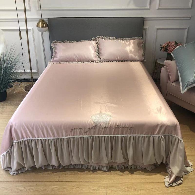 冰丝凉席蕾丝雪纺纱三件套夏凉席加密软席绣花公主风空调凉席1.8m