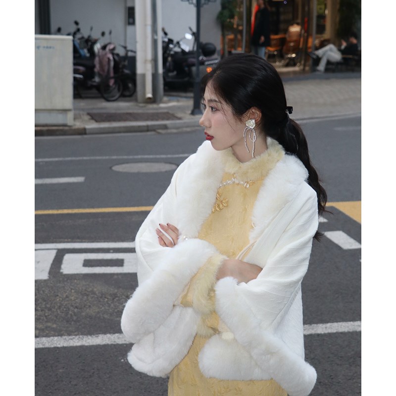 旗袍披肩外搭百搭宽松时尚新中式加厚加绒冬季高端斗篷秋冬保暖女