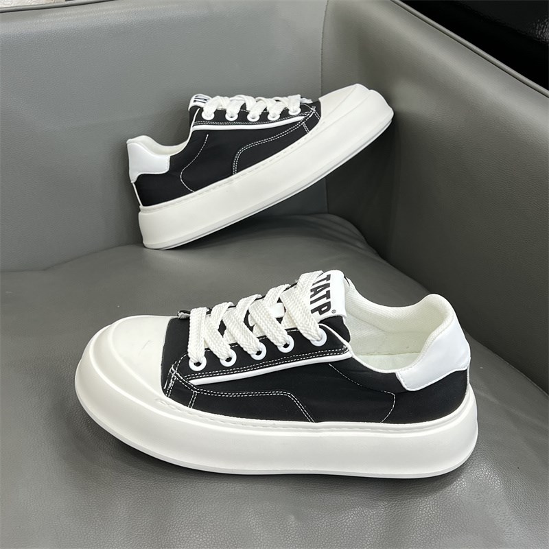 男鞋2025夏季新款透气帆布鞋轻便厚底H板鞋男款低帮系带运动休闲