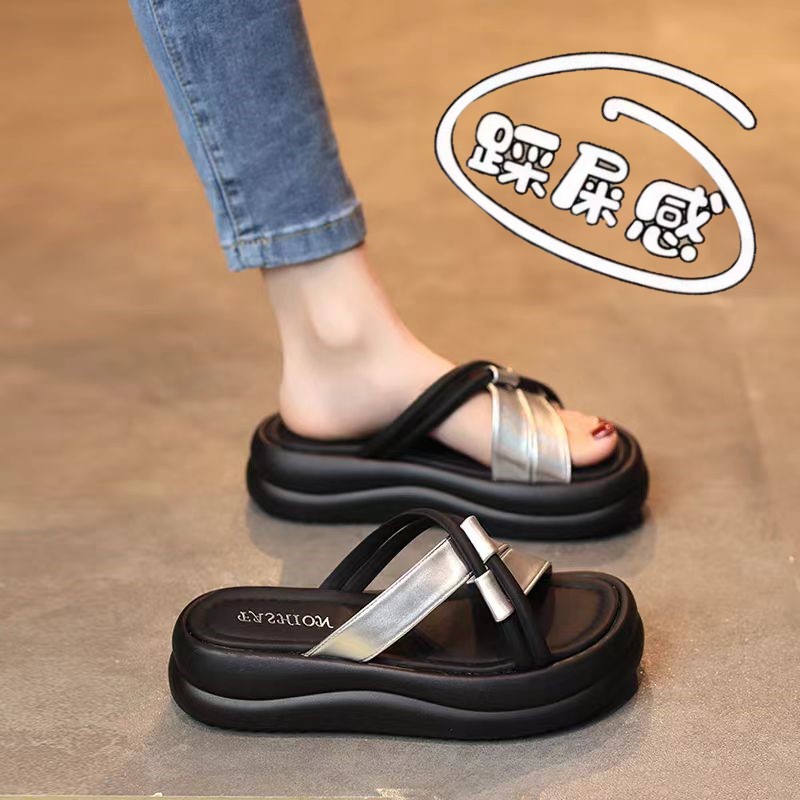 高级感真皮凉拖鞋女夏外穿2u024新款绝美时尚配裙子厚底一字拖34