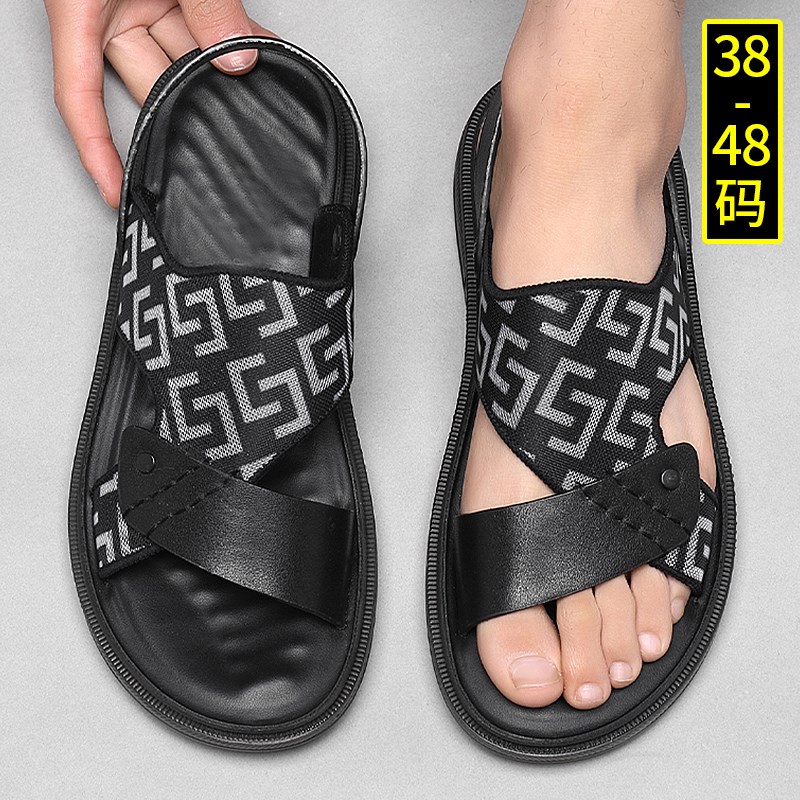 夏季新款大码凉鞋男真皮黑色凉拖鞋A46两穿男鞋47脚胖加肥48沙滩