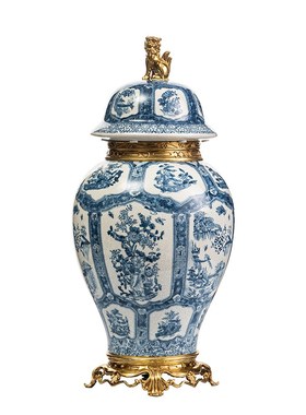 欧式美式别墅家居壁炉玄关斗柜摆件高端纯铜高温瓷彩绘将军罐摆设